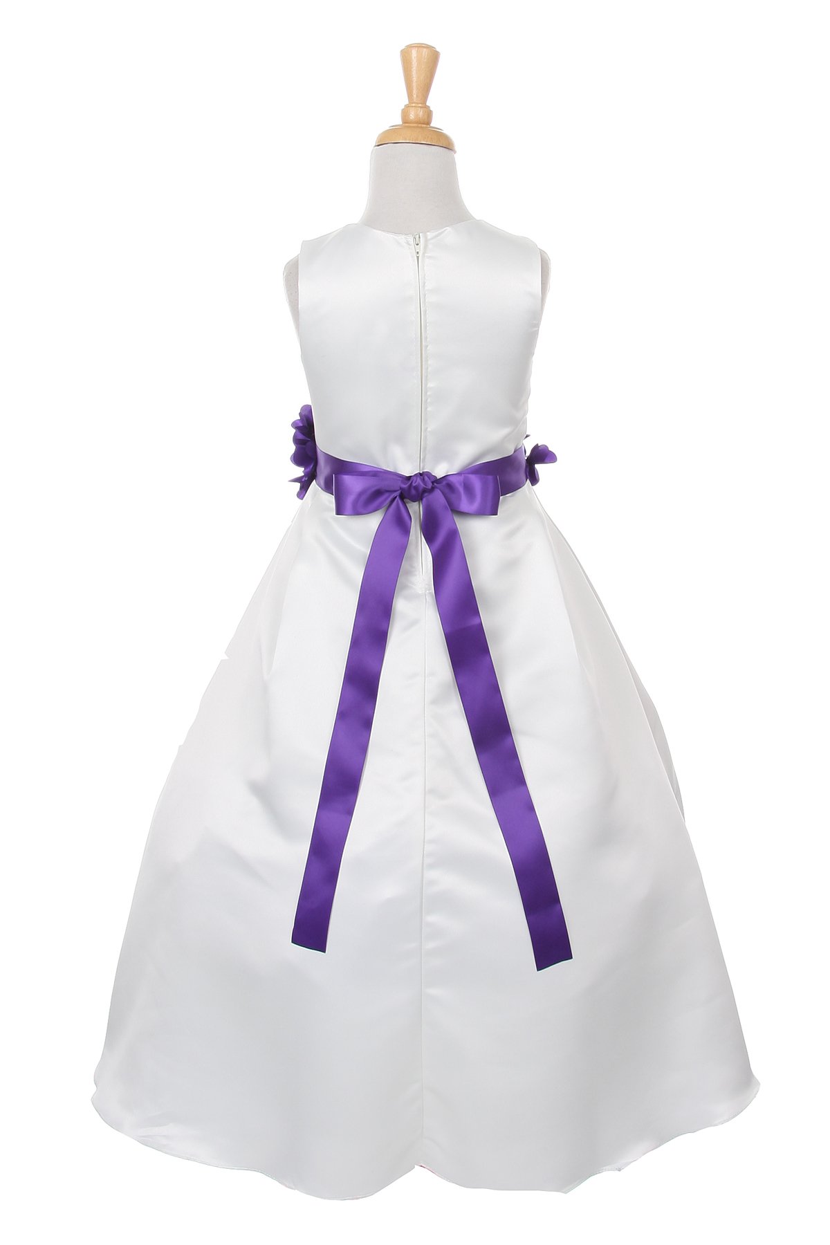 ivory dress with purple flower sash